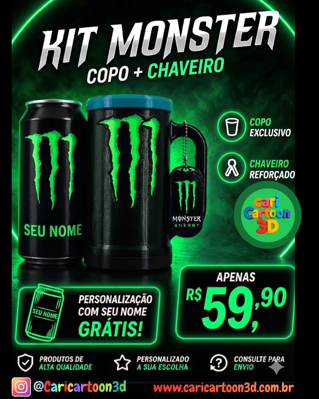 Kit Monster — Copo + Chaveiro por R$ 59,90